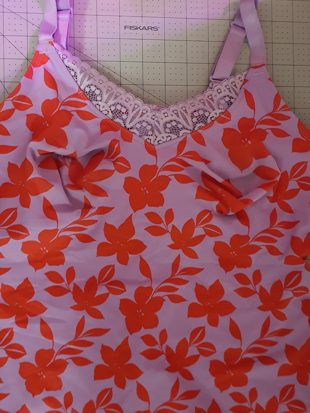 Ruby Ribbon Lavender Floral Lace-Trim Cami with Orange Blooms